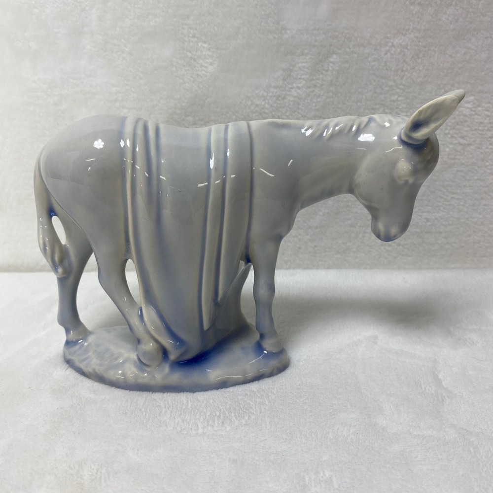 VTG '76 Holland Mold Blue Ceramic Donkey w/Blanket Nativity Scene Animal Glaze‎